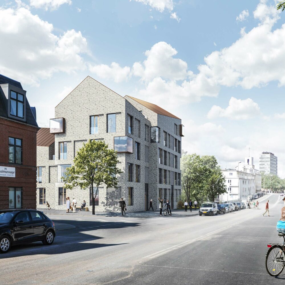 Den nye bebyggelse på Kronprinsensgade set fra Albanigade mod nord